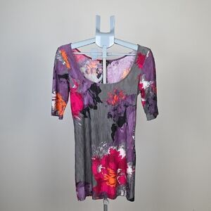 Le Château | Floral Tunic Top Short Sleeves | Made in Canada | S/P